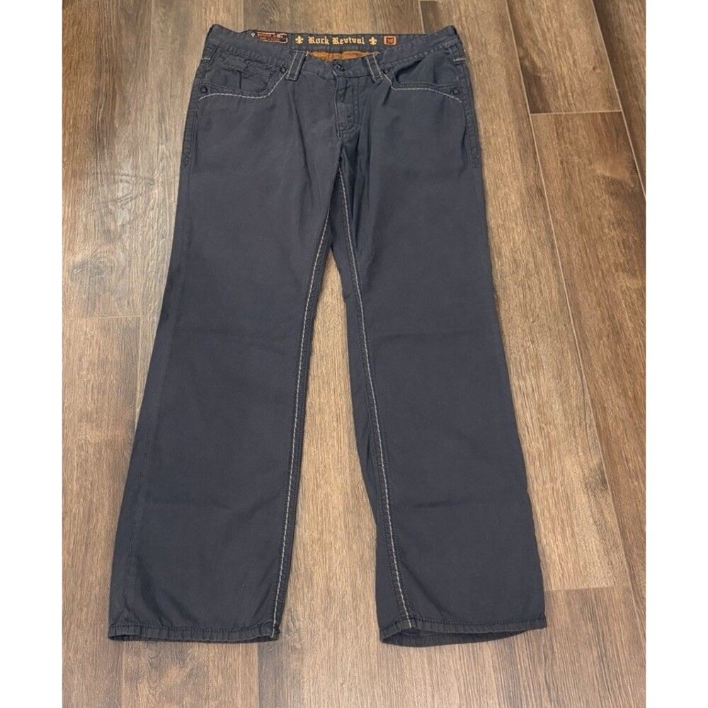 Rock Revival Mens Navy Blue Jeans Size 38 Straight Leg Pants RPM044-2 Thick Stit
